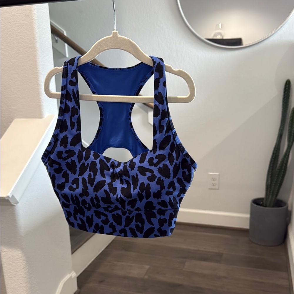 Blue Leopard Print Sports Bra